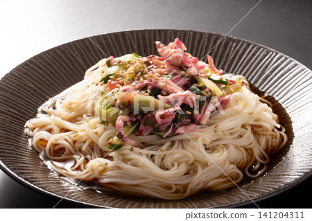 Somen noodles (with pickled plum and jellyfish, chicken breast, and cucumber) Somen noodles (with pickled plum and jellyfish, chicken breast, and cucumber) 141204311