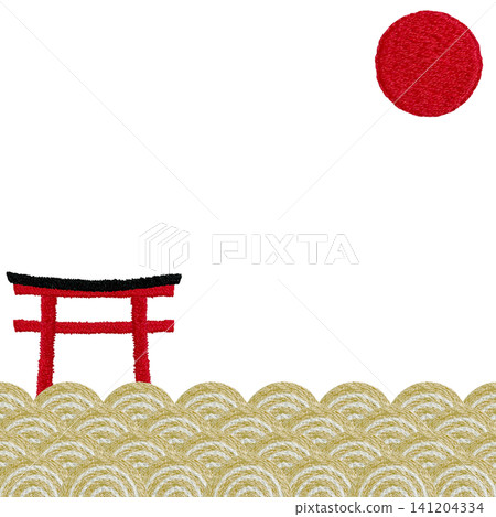 【鳥居、太陽、波浪圖案邊框】手工刺繡插畫材料 【鳥居、太陽、波浪圖案邊框】手工刺繡插畫材料 141204334