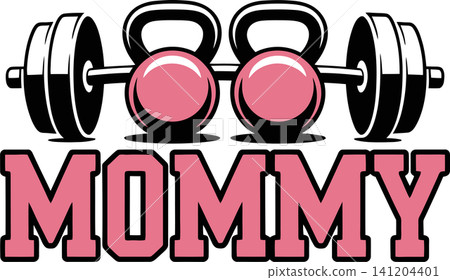 Mommy Fitness Kettlebell and Barbell Illustration 141204401