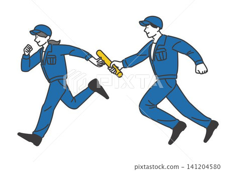 Vector illustration of the hands of male and female construction workers passing a baton. Vector illustration of the hands of male and female construction workers passing a baton. 141204580