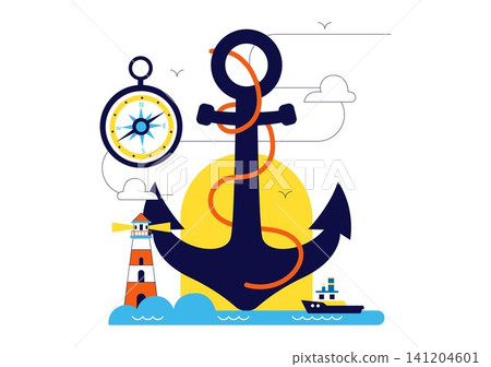 World Maritime Day Vector Illustration Featuring Cargo Ship, Lighthouse, Marine Navigation, Ocean Transportation, Global Shipping, and Seaport World Maritime Day Vector Illustration Featuring Cargo Ship, Lighthouse, Marine Navigation, Ocean Transportation, Global Shipping, and Seaport 141204601