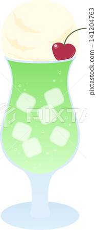 Vector illustration of a melon cream soda | Retro cafe style float drink 141204763