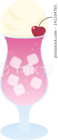 Vector illustration of a pink cream soda | Retro cafe style float drink Vector illustration of a pink cream soda | Retro cafe style float drink 141204765