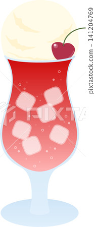 Vector illustration of a red melon cream soda | Retro cafe style float drink Vector illustration of a red melon cream soda | Retro cafe style float drink 141204769