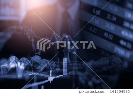 Business man on digital stock market financial indicator background. Digital business and stock market financial indicator on LED. Double exposure of business man and digital stock market financial. Business man on digital stock market financial indicator background. Digital business and stock market financial indicator on LED. Double exposure of business man and digital stock market financial. 141204985