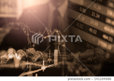 Business man on digital stock market financial indicator background. Digital business and stock market financial indicator on LED. Double exposure of business man and digital stock market financial. 141204986