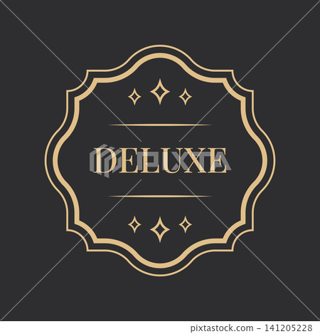 Deluxe Luxury Label with Elegant Gold Vintage Frame, Decorative Sparkles and Classic Typography on Dark Charcoal Background Deluxe Luxury Label with Elegant Gold Vintage Frame, Decorative Sparkles and Classic Typography on Dark Charcoal Background 141205228