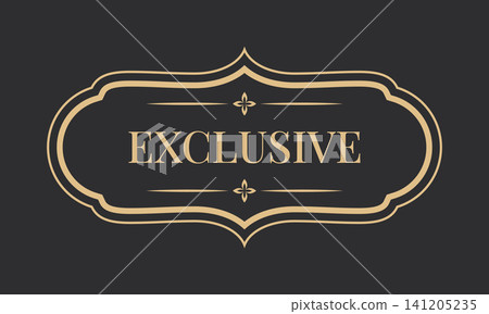 Exclusive Luxury Label with Elegant Gold Vintage Frame, Decorative Floral Dividers and Classic Typography on Dark Charcoal Background Exclusive Luxury Label with Elegant Gold Vintage Frame, Decorative Floral Dividers and Classic Typography on Dark Charcoal Background 141205235