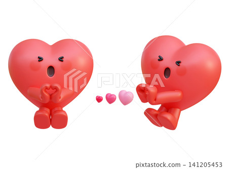 Cute 3D Heart Character Making Hand Heart Sign Blowing Kisses Sweet Valentine Mascot Cute 3D Heart Character Making Hand Heart Sign Blowing Kisses Sweet Valentine Mascot 141205453