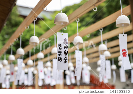 Japanese furin bells hanging at shrine temple 141205520