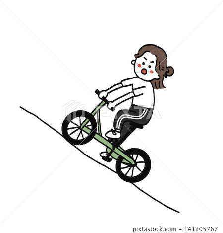 一個女孩騎著自行車上山 一個女孩騎著自行車上山 141205767