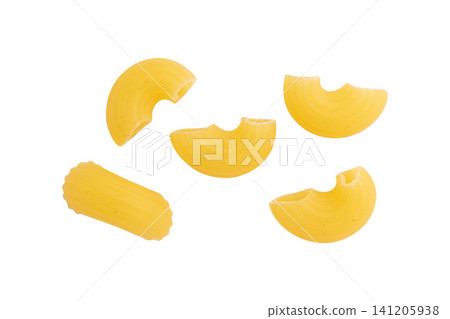 scattered chifferi rigati pasta isolated scattered chifferi rigati pasta isolated 141205938