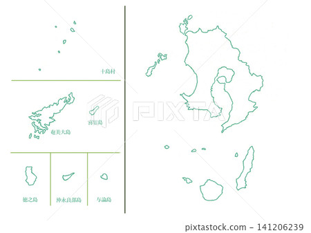 Kagoshima Prefecture - Blank map with green border Kagoshima Prefecture - Blank map with green border 141206239