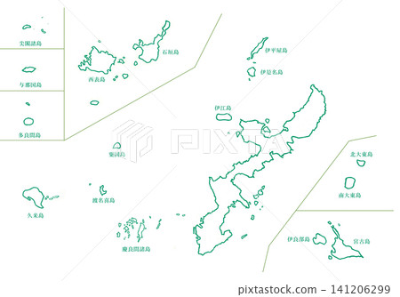 沖繩縣 - 綠色邊框空白地圖 沖繩縣 - 綠色邊框空白地圖 141206299