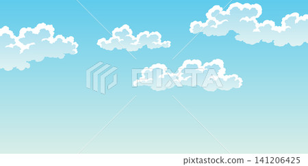 Clean sky with scattered cartoon clouds over calm horizon Clean sky with scattered cartoon clouds over calm horizon 141206425