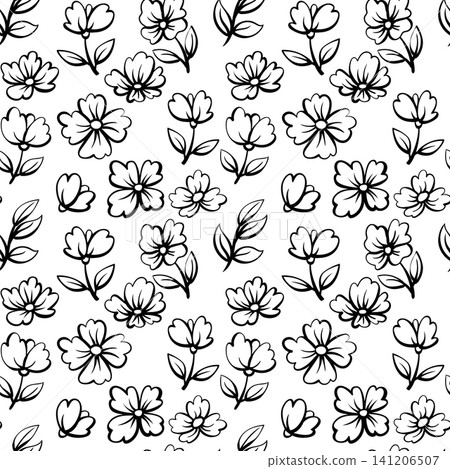 Vector floral hand drawn seamless pattern. Repeating background, digital paper for fabric, textile, scrapbook, wallpaper design Vector floral hand drawn seamless pattern. Repeating background, digital paper for fabric, textile, scrapbook, wallpaper design 141206507