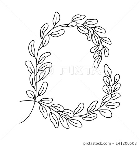 Simple branch of the eucalyptus plant, decorative with rounded leaves. Graphic line art hand drawn ink black and white illustration vector clip art. Separate element isolated Simple branch of the eucalyptus plant, decorative with rounded leaves. Graphic line art hand drawn ink black and white illustration vector clip art. Separate element isolated 141206508