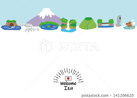 Hand-drawn flat illustration of a townscape in a tourist area of Izu. Hand-drawn flat illustration of a townscape in a tourist area of Izu. 141206620