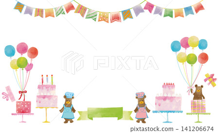 Watercolor-style Bear Cake Shop Birthday Set Frame Watercolor-style Bear Cake Shop Birthday Set Frame 141206674