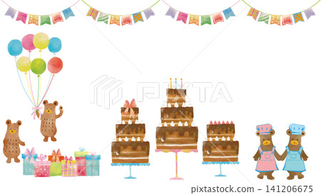 Watercolor-style Bear Cake Shop Chocolate Cake Birthday Set 141206675