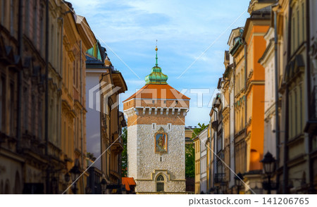Travel European medieval landmark street with aged buildings alley and watch tower artistic object Travel European medieval landmark street with aged buildings alley and watch tower artistic object 141206765