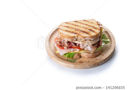 Grilled Club Sandwich isolated on white background Grilled Club Sandwich isolated on white background 141206835