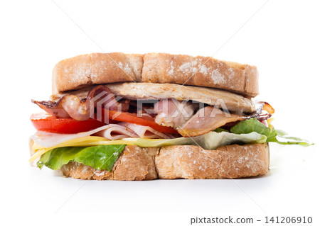 Grilled Club Sandwich isolated on white background Grilled Club Sandwich isolated on white background 141206910