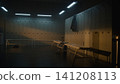 Confident Young Athlete with Prosthetic Leg Walks Through Bright, Sunlit Locker Room 141208113