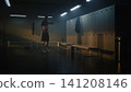 Adaptive Athlete with Leg Prosthesis Warming Up and Getting Ready for Gym Workout 141208146