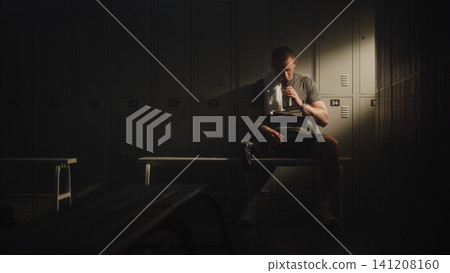 Recovery of Young Man with Bionic Leg in Locker Room 141208160