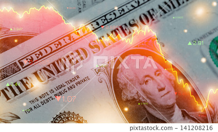 Chart showing money trends with a focus on recession indicators and US dollar bills Chart showing money trends with a focus on recession indicators and US dollar bills 141208216