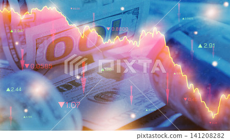 Chart shows money trends during recession with coins and financial graphs Chart shows money trends during recession with coins and financial graphs 141208282