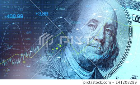 Chart showing money flow and recession trends with coin images and financial data Chart showing money flow and recession trends with coin images and financial data 141208289