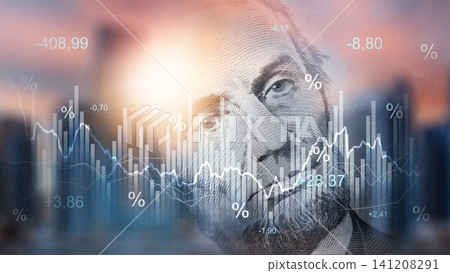Growth and decline of money shown on a chart during a time of economic changes 141208291