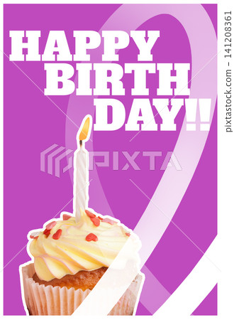Celebrating happy birthday with a cupcake and a candle on a bright background Celebrating happy birthday with a cupcake and a candle on a bright background 141208361
