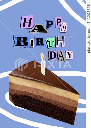 Happy birthday celebration with cake and candle on a blue background Happy birthday celebration with cake and candle on a blue background 141208568