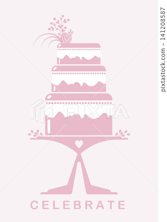 Three tiered celebratory wedding cake, icon symbol symbolizing sweet beginnings. Suitable for bakeries, dessert menus, and reception planning. Beautiful cake decorated with floral elements, isolated Three tiered celebratory wedding cake, icon symbol symbolizing sweet beginnings. Suitable for bakeries, dessert menus, and reception planning. Beautiful cake decorated with floral elements, isolated 141208587