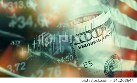 Chart shows money trends during a recession with cash and financial data in background Chart shows money trends during a recession with cash and financial data in background 141208644