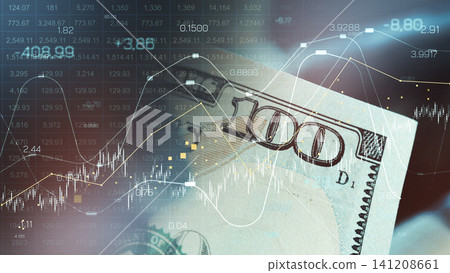 Chart showing money trends with a focus on recession indicators and currency values Chart showing money trends with a focus on recession indicators and currency values 141208661