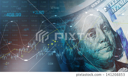 Financial chart shows money data on the background of a hundred dollar bill close up Financial chart shows money data on the background of a hundred dollar bill close up 141208853