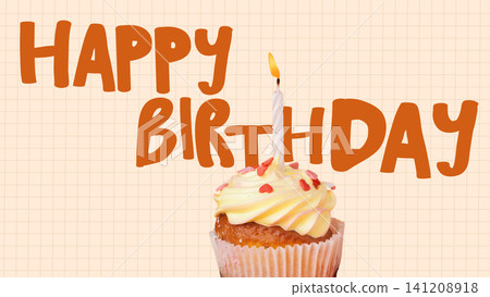 Celebration with cupcake and birthday message on simple background 141208918