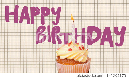 Happy birthday celebration with cupcake and candle at a cheerful setting Happy birthday celebration with cupcake and candle at a cheerful setting 141209173