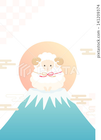 Year of the Sheep_New Year's Card Design (No Text)_Sheep Bowing on Mount Fuji 1_Vertical Year of the Sheep_New Year's Card Design (No Text)_Sheep Bowing on Mount Fuji 1_Vertical 141209374