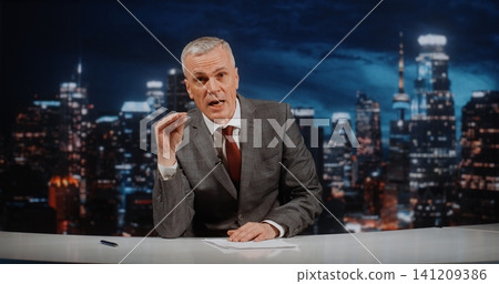 TV Presenter Moderates Heated Political Discussion, Addressing and Escalating International Crises TV Presenter Moderates Heated Political Discussion, Addressing and Escalating International Crises 141209386