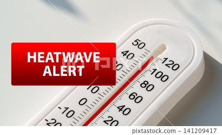 Heatwave alert shows high temperature readings on thermometer as summer heat impacts daily life and health Heatwave alert shows high temperature readings on thermometer as summer heat impacts daily life and health 141209417