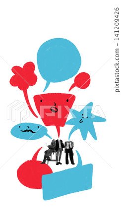 Professional team surrounded by colorful speech bubbles and abstract message shapes. Professional team surrounded by colorful speech bubbles and abstract message shapes. 141209426