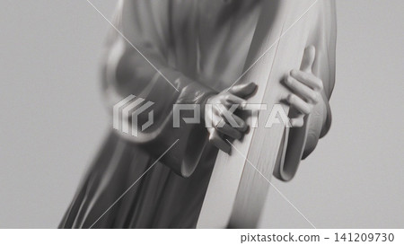Jesus Christ Figurine Hands Carrying Holy Cross, Symbolizing Suffering, Faith, Redemption Jesus Christ Figurine Hands Carrying Holy Cross, Symbolizing Suffering, Faith, Redemption 141209730