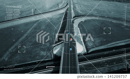Facial recognition technology tracks vehicles on busy road during daytime Facial recognition technology tracks vehicles on busy road during daytime 141209737