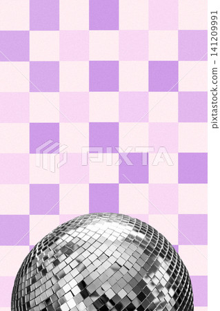 Celebration for a birthday with a disco ball and colorful checkered background Celebration for a birthday with a disco ball and colorful checkered background 141209991