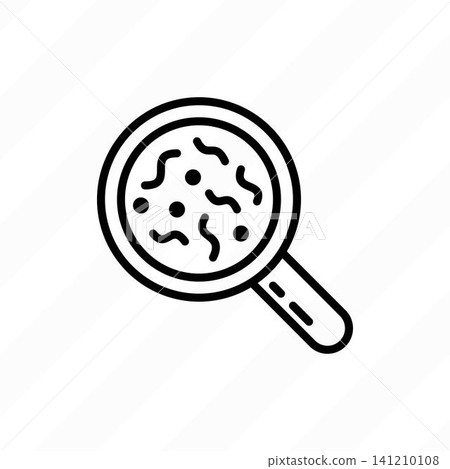 Microbes under magnifying glass thin line icon. Vector illustration. Microbes under magnifying glass thin line icon. Vector illustration. 141210108